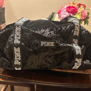 PINK Victoria's Secret Black Crushed Velvet Travel Bag
